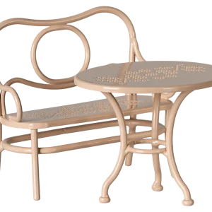 Maileg :  Table à café et banc, Souris, Grande - Rose pâle