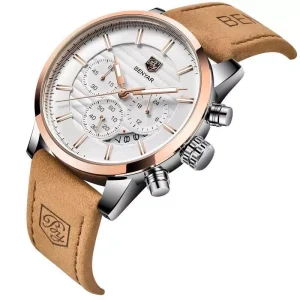 Montre Benyar Premium Cuir – Gold/Blanc