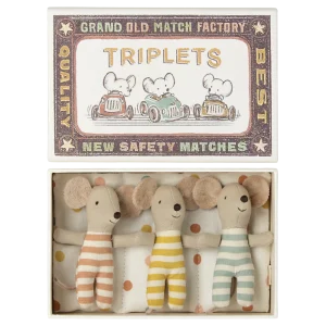 Maileg :  Triplés, Bébés souris dans leur boîte assortie