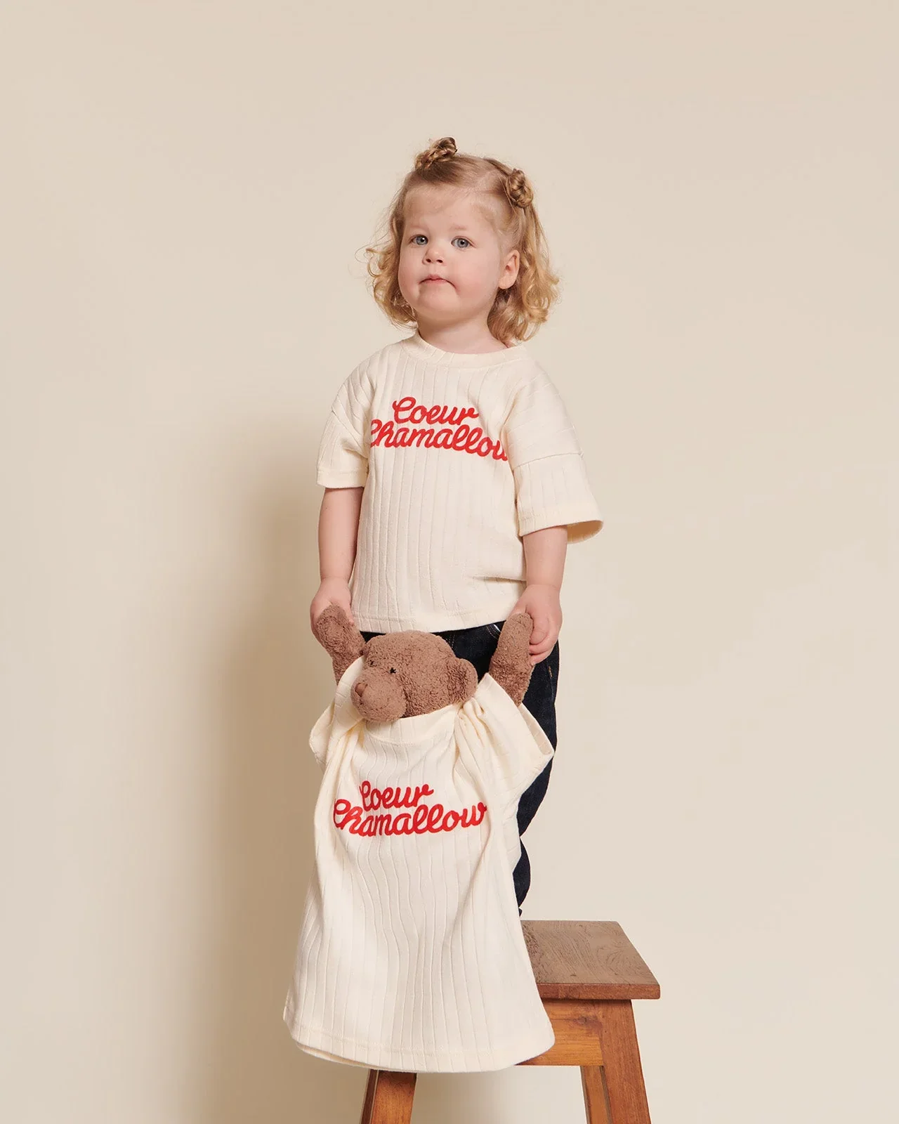 Le t-shirt Cœur chamallow enfant en coton bio - crème