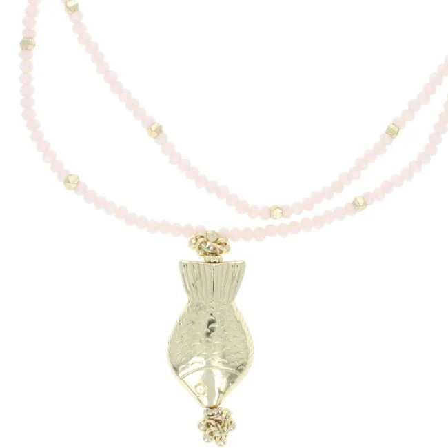 Collier doré et ivoire poisson -