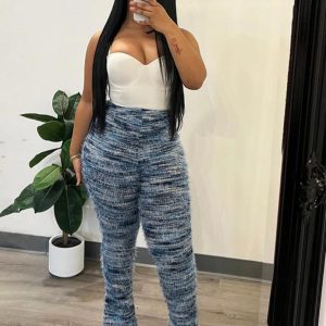 Women&rsquo;s High-Waisted Fringe Striped Bell Bottom Pants