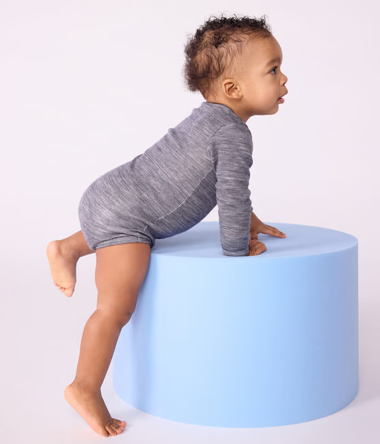 Body manches longues bébé en laine et coton anthracite – Image 4