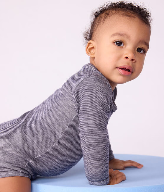 Body manches longues bébé en laine et coton anthracite – Image 5