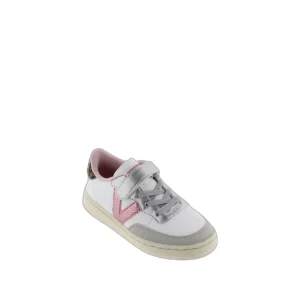 Victoria : baskets Plata V/rose brillant talon léopard à scratch et lacets