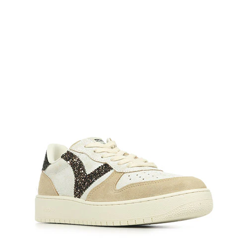 Victoria : basket ado Beige semelle épaisse à paillettes marron – Image 2