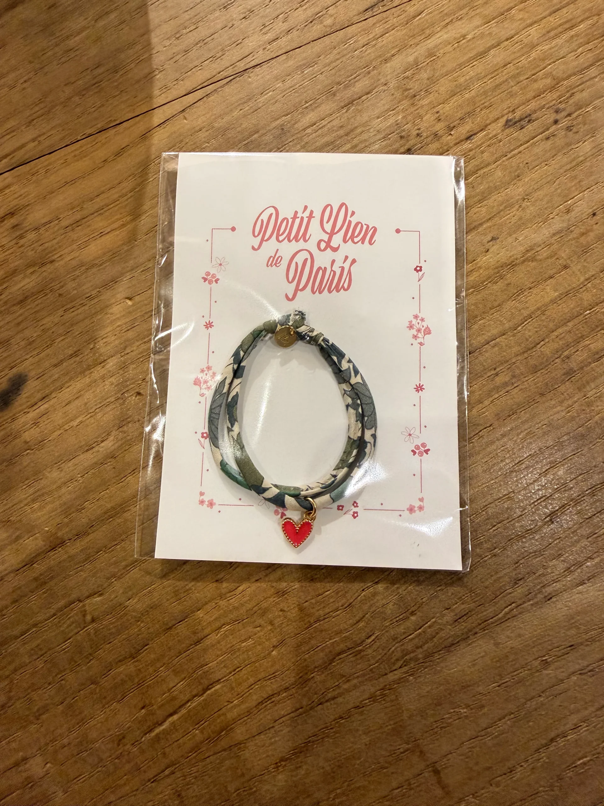 Bracelet Liberty coulissant vert coeur fuchsia – Image 2