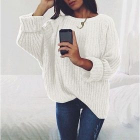 Pull Femmes Col Rond Manches Longues – Blanc