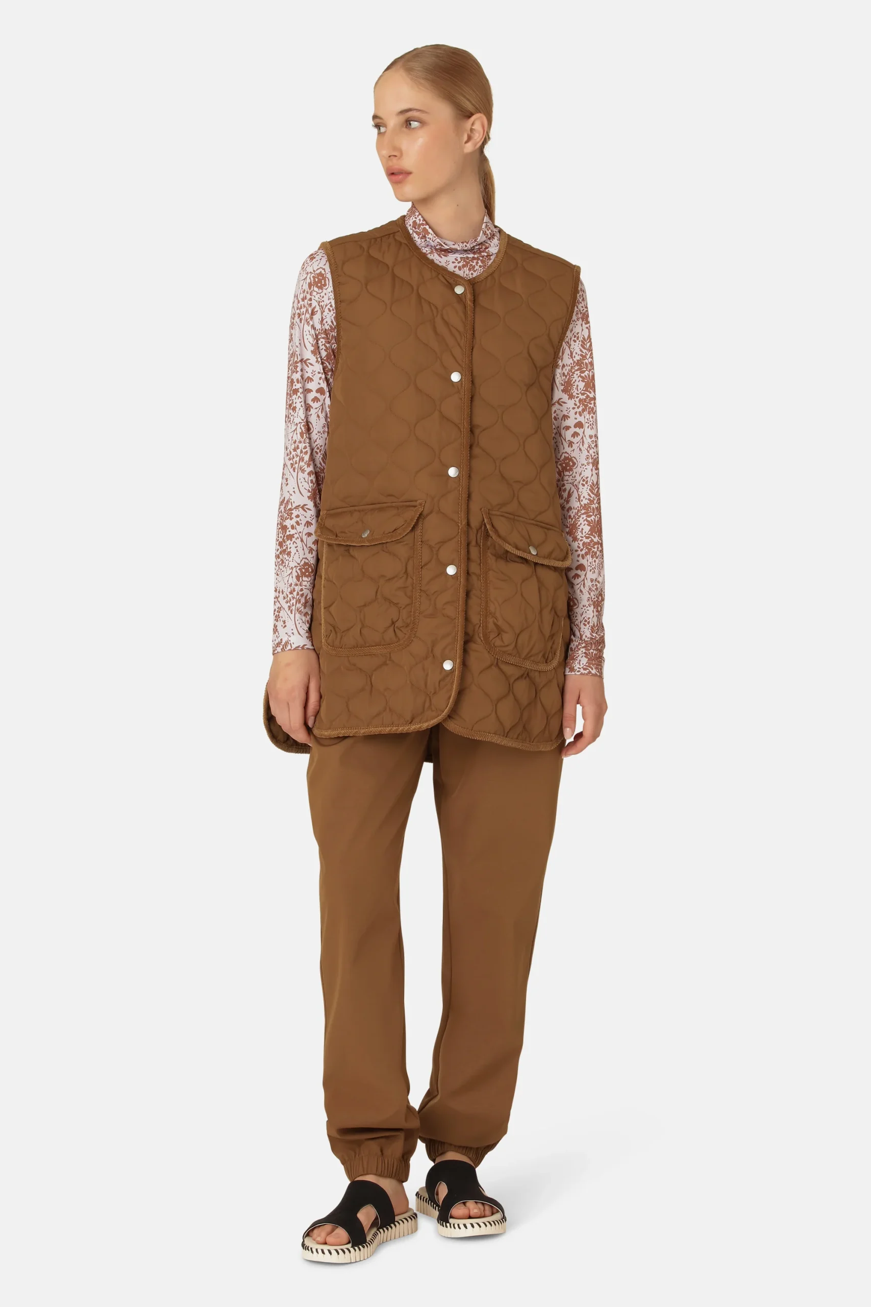 Gilet Long Quilt - Noyer