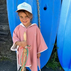 Poncho rayé upcyclé Rose  🇫🇷