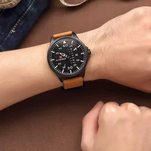 Montre en cuir Naviforce Mega – Marron clair