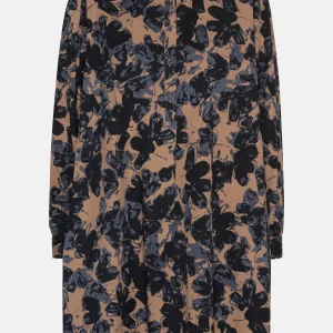 Long Sleeved Tunic Dress - Beige Butterfly