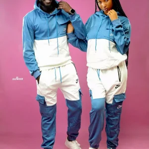 ALIFE – Sweat à capuche demi-zip bleu/blanc